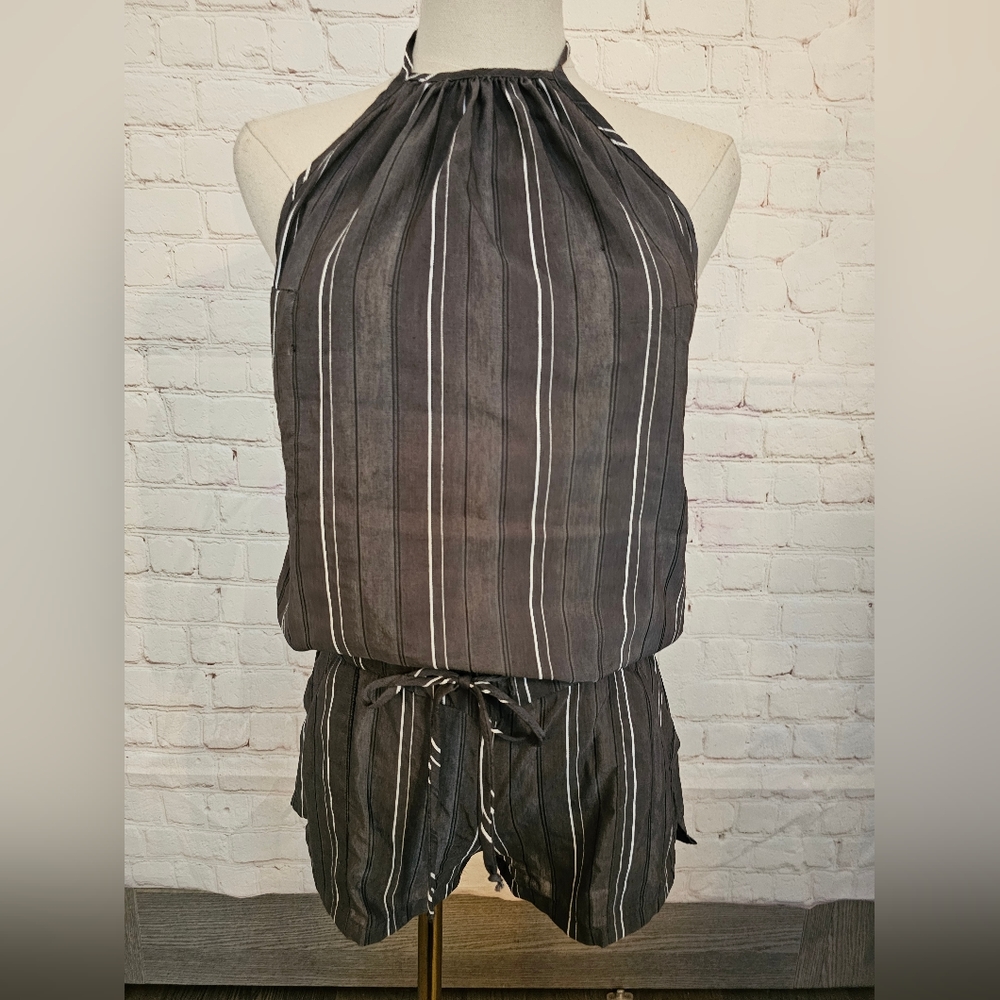 Just Johnson Pinstripe Romper | Gray | Size 0 | EUC | Vintage & Rare